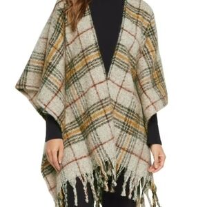 Woolrich Plaid Fringe Wrap - Green, Orange, Cream